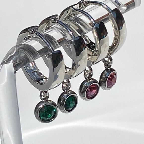 Silver Birthstone Huggie Earrings Stainless Steel January to December - Picture 8 of 8